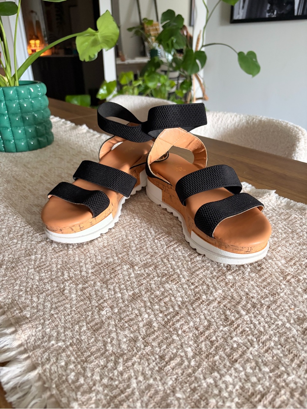 Athletic Black Strappy Platform Sandals - Picture 1 of 5